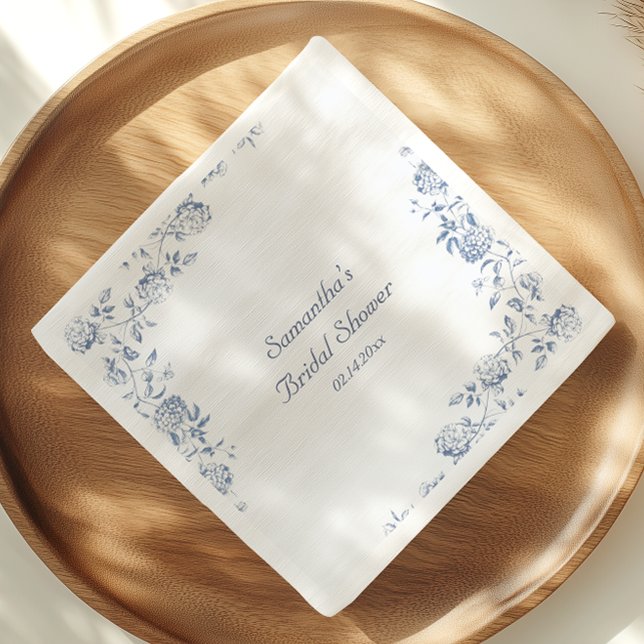 Serviette En Papier Thème de mariage Chinois Bleu Floral (Créateur téléchargé)