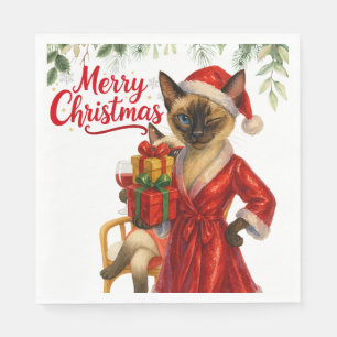 Serviette En Papier Thème de Noël de chat de Siamese