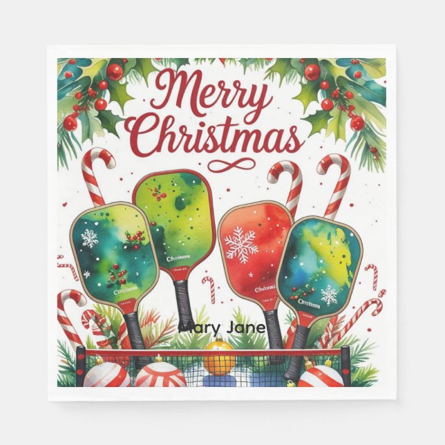 Serviette En Papier Thème de Noël de Pickleball (Devant)