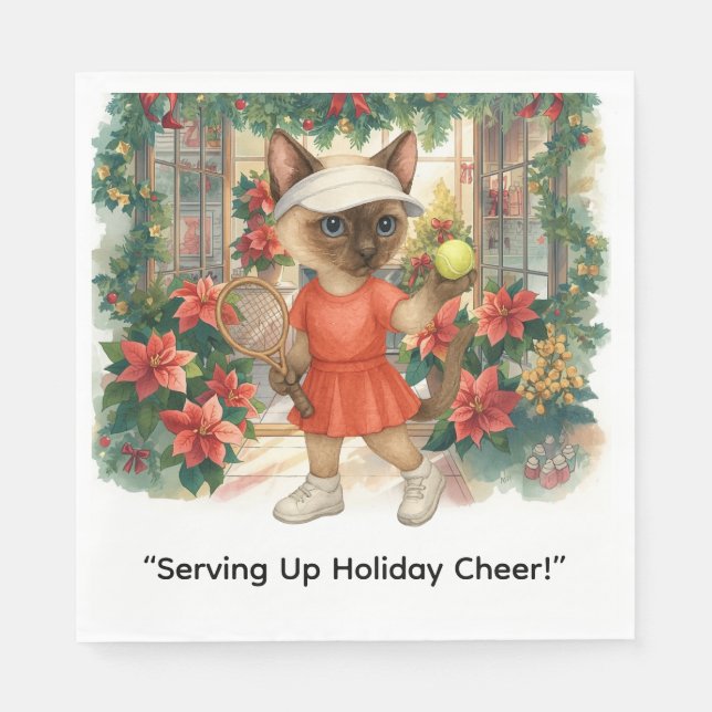 Serviette En Papier Thème de Noël de tennis pour Amoureux de les chats (Devant)
