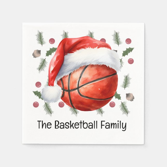 Serviette En Papier Thème de Noël du basket-ball (Devant)