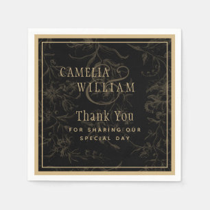 Serviette En Papier Thème Mariage Cravate noire Vintage Gold Damask