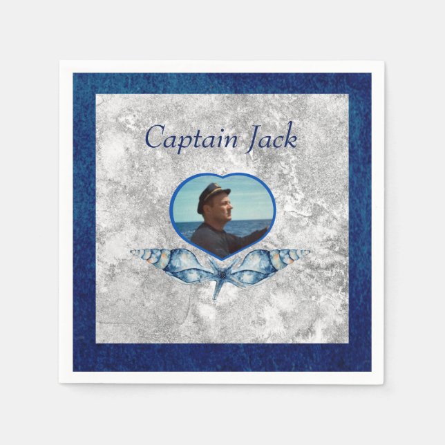 Serviette En Papier Thème nautique Bleu de la Marine Coques photo Aqua (Devant)