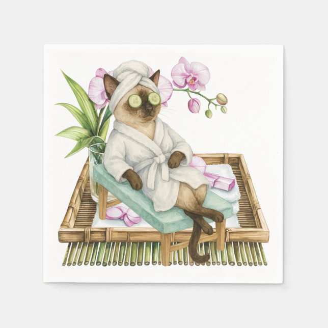 Serviette En Papier Thème spa pour les amoureux de chats siamois (Devant)