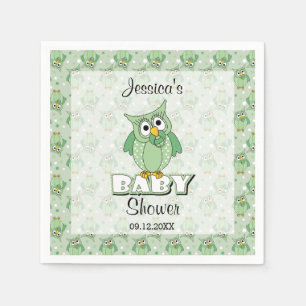 Serviette En Papier Thème vert de baby shower de hibou de point de
