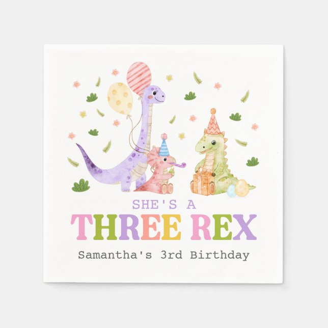 Serviette En Papier Three Rex Dinosaur Birthday (Devant)