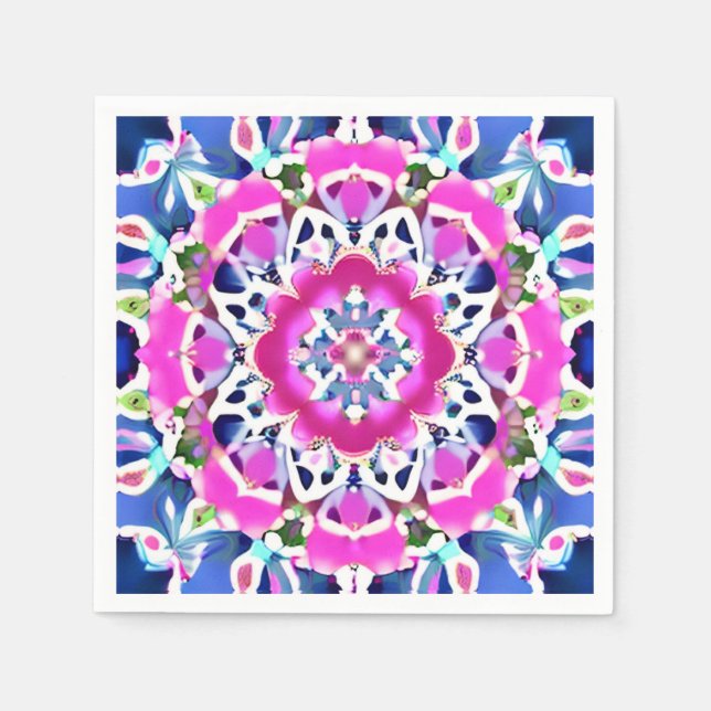Serviette En Papier Tie Dye Mandala Motif Denim bleu et rose (Devant)