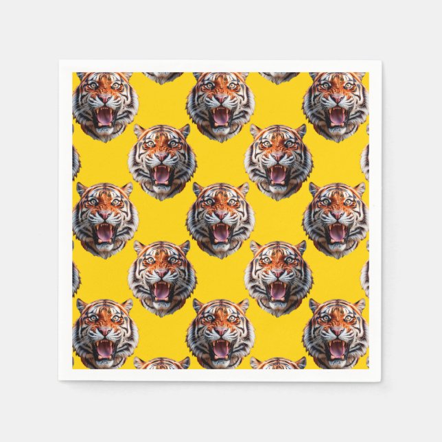 Serviette En Papier Tiger Head Pattern Design Yellow  (Devant)