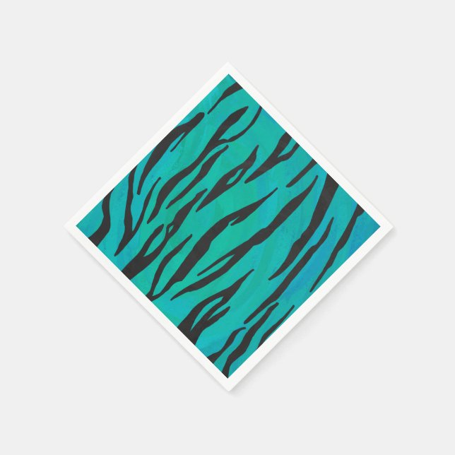 Serviette En Papier Tiger noir et Turquoise (Coin)
