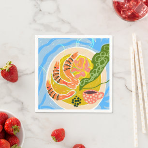 Serviette En Papier Tiger Prawns   Plateau d'alimentation de la mer de