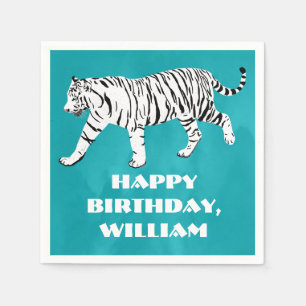 Serviette En Papier Tigre blanc Turquoise, bleu turquoise