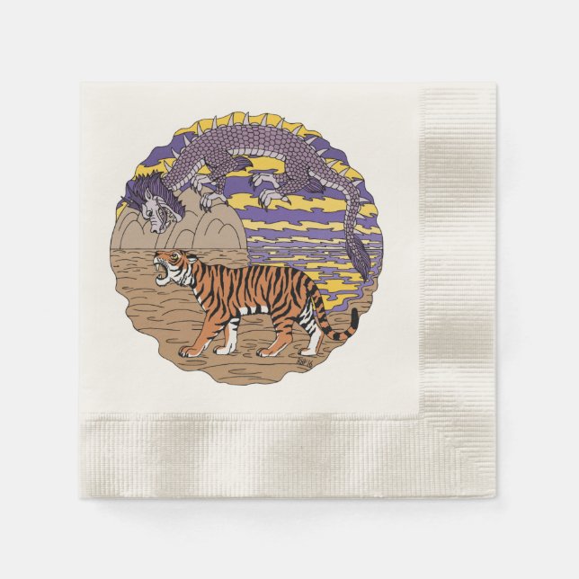 Serviette En Papier Tigre et dragon (Devant)