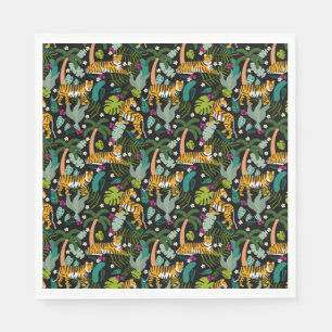 Serviette En Papier Tigre tropical Forêt botanique Noire Jungle Safari