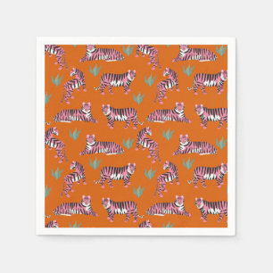 Serviette En Papier Tigres de la jungle orange bohème rose