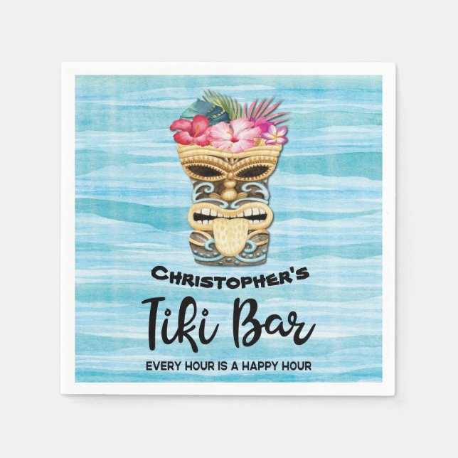 Serviette En Papier Tiki Bar Party Monogrammé (Devant)