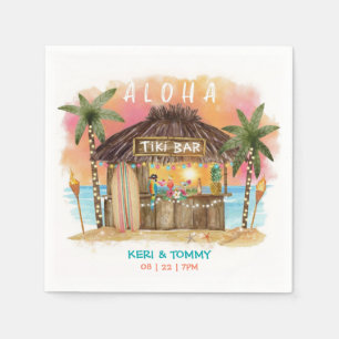 Serviette En Papier Tiki Beach Bar   Surf et mer du coucher de soleil 