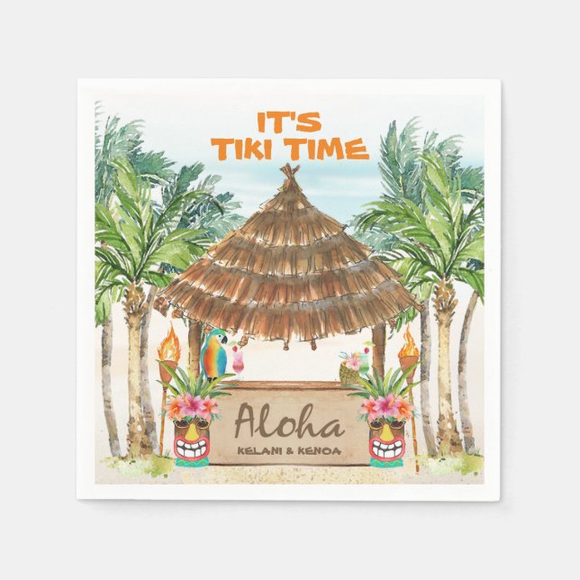 Serviette En Papier Tiki Luau | Plage tropicale Aloha (Devant)