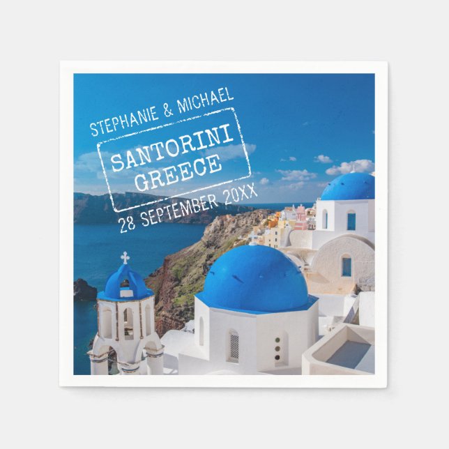 Serviette En Papier Timbre de passeport Mariage de Santorin Grèce (Devant)
