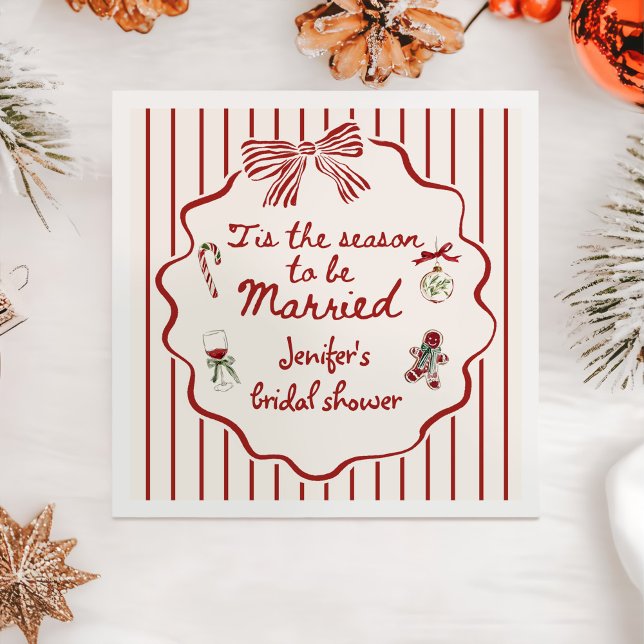 Serviette En Papier Tis The Season Hand Drawn Christmas Bridal Shower (Créateur téléchargé)