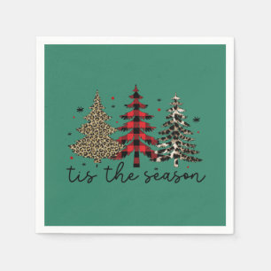 Serviette En Papier "Tis the Season" Plaid Leopard Christmas Trees