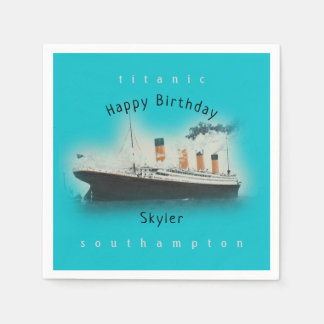 Serviette En Papier Titanic Ship Joyeux Anniversaire Nom Aqua Turquois