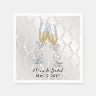 Serviette En Papier Toast mariage Champagne Sur Damas