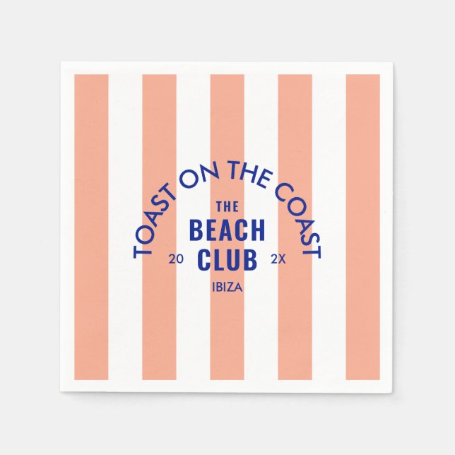 Serviette En Papier Toast On The Coast Le Beach Club Rayure Rose (Devant)