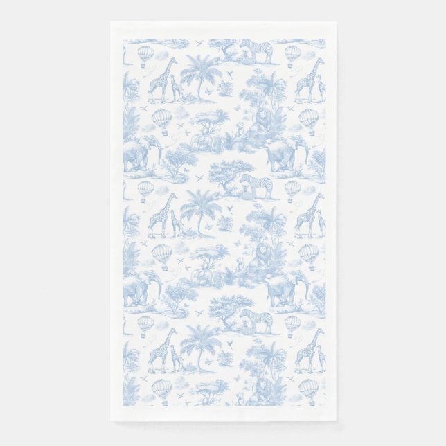 Serviette En Papier TOILE Bleu Safari animal bébé garçon douche (Devant)