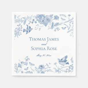 Serviette En Papier Toile Bleue De Jouy Vintage Mariage Floral