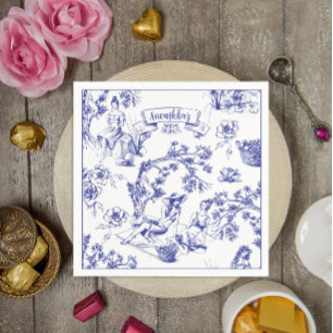 Serviette En Papier Toile bleue et blanche de Jouy Fête des mariées
