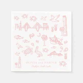 Serviette En Papier Toile Charleston en Napkin rose