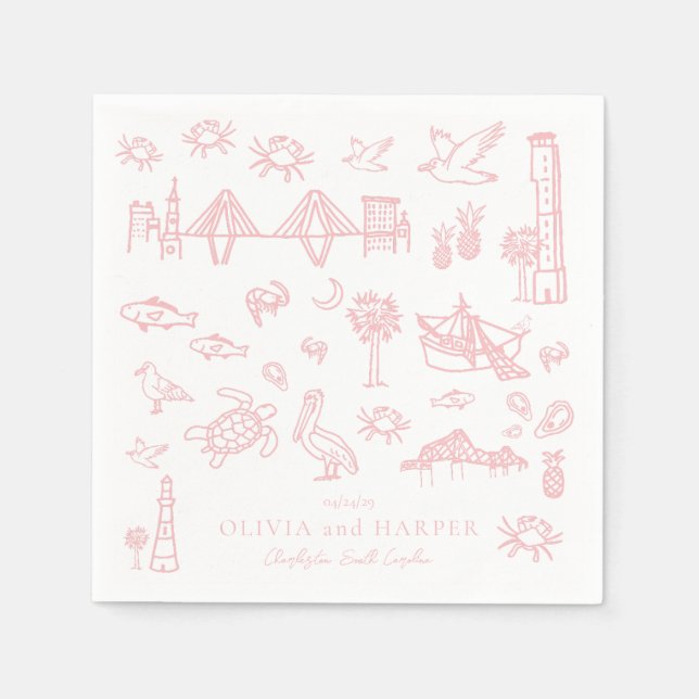 Serviette En Papier Toile Charleston en Napkin rose (Devant)