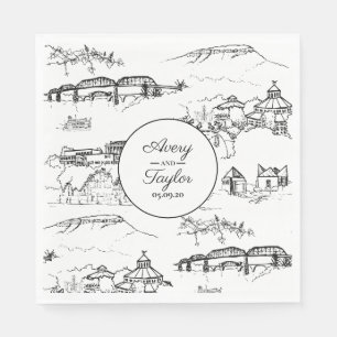 Serviette En Papier Toile Chattanooga Fête des mariées noir et blanc