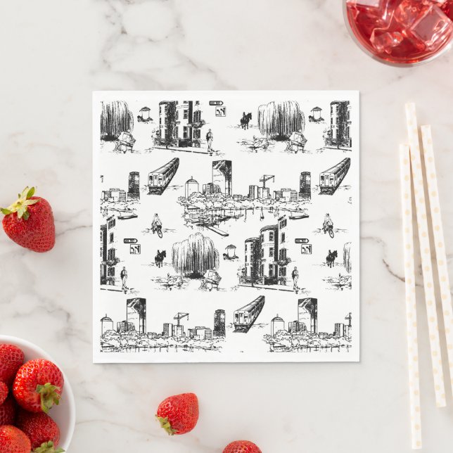 Serviette En Papier Toile de Boston noir et blanc (En situation)