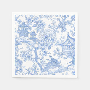 Serviette En Papier Toile de chinoiserie bleue Dragon Fleur de cerisie