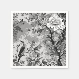 Serviette En Papier Toile de Fleur en noir et argent