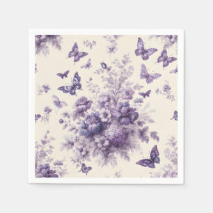 Serviette En Papier Toile de France Fleurie Papillons pourpres