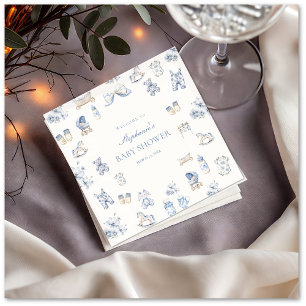 Serviette En Papier Toile De Jouy Baby Shower Bleu Bow Garçon