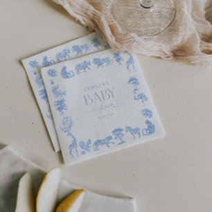 Serviette En Papier Toile De Jouy Blanche Et Bleue Safari Baby Shower