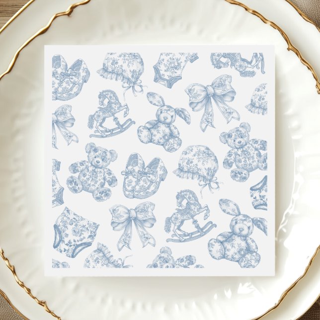 Serviette En Papier Toile de Jouy Bleu Bow Plaque de papier (Créateur téléchargé)