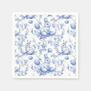 Serviette En Papier Toile De Jouy Bleu Bunny Pâques