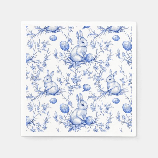 Serviette En Papier Toile De Jouy Bleu Bunny Pâques (Devant)