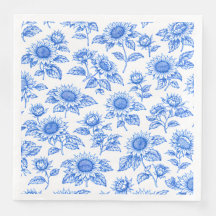 Toile de Jouy élégante Tournesols – Botanique bleu
