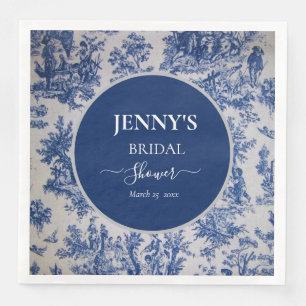 Serviette En Papier Toile de Jouy Fête des mariées bleue et blanche