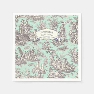 Serviette En Papier Toile de Jouy fleurie grise vintage menthe