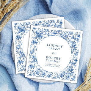 Serviette En Papier Toile de Jouy Française Classique Roses Navy Maria