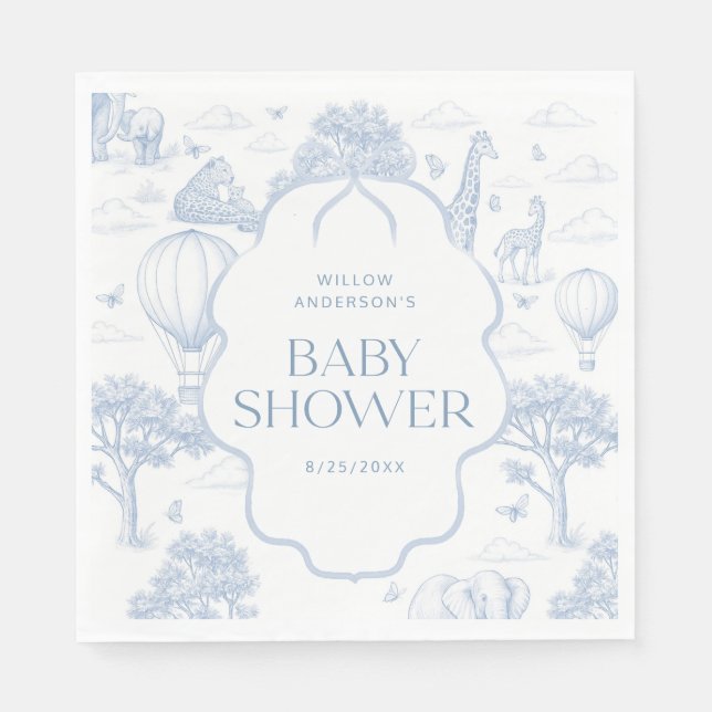 Serviette En Papier Toile De Jouy Safari Blue Boy Baby Shower Napkins (Devant)