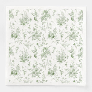 Serviette En Papier Toile De Jouy Verte Vintage Floral Chinoiserie
