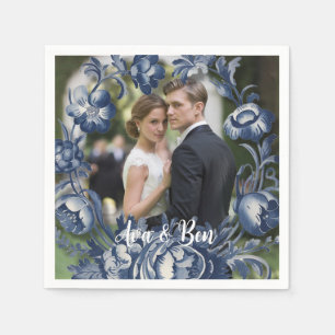 Serviette En Papier Toile Vintage bleu Mariage Floral