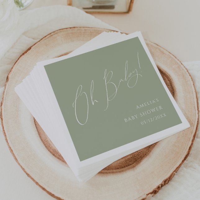 Serviette En Papier Toilettes de Baby shower Whimsical Sage Green Oh (Créateur téléchargé)